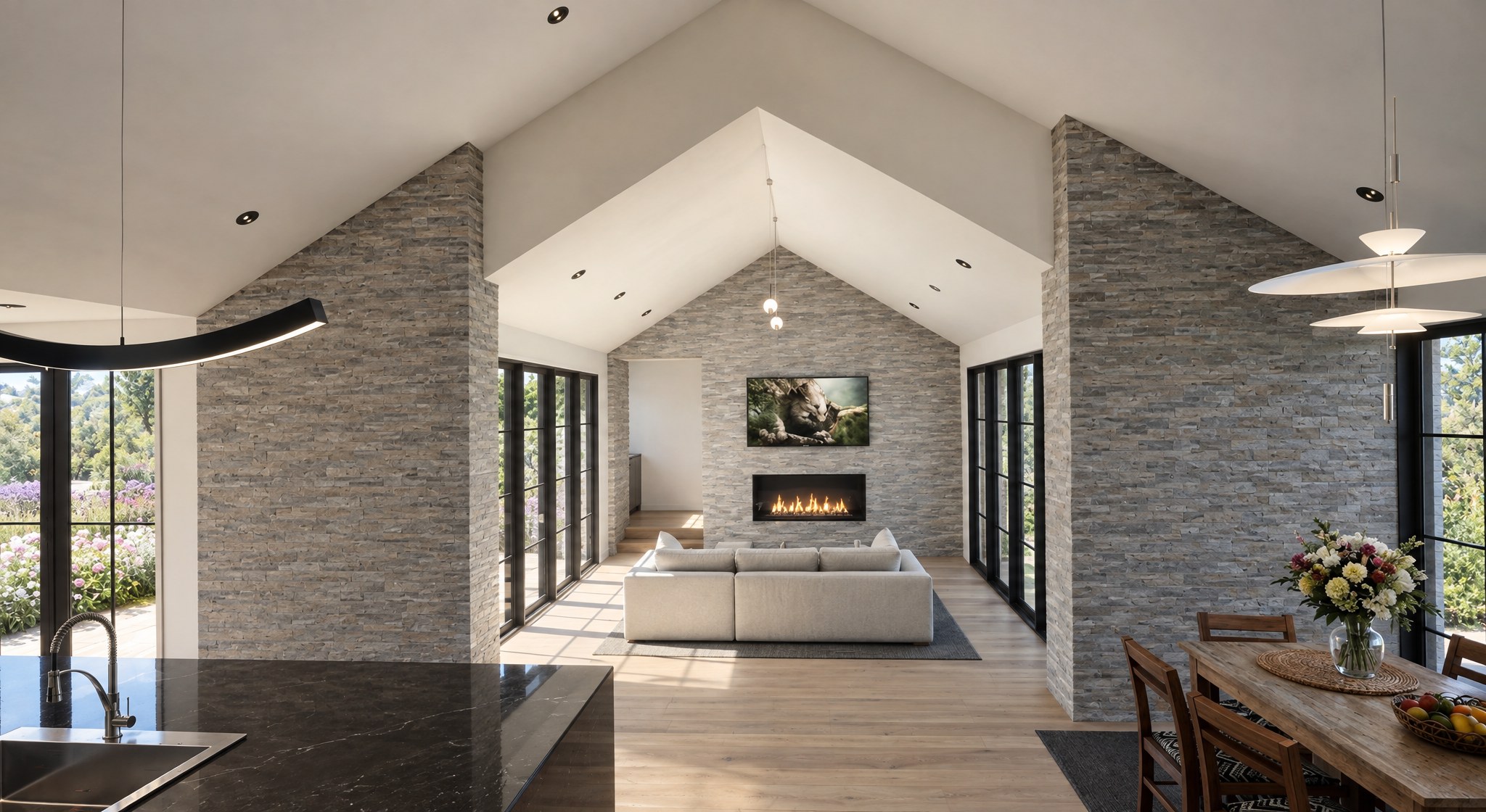 Valley View — kitchen opening to the great room