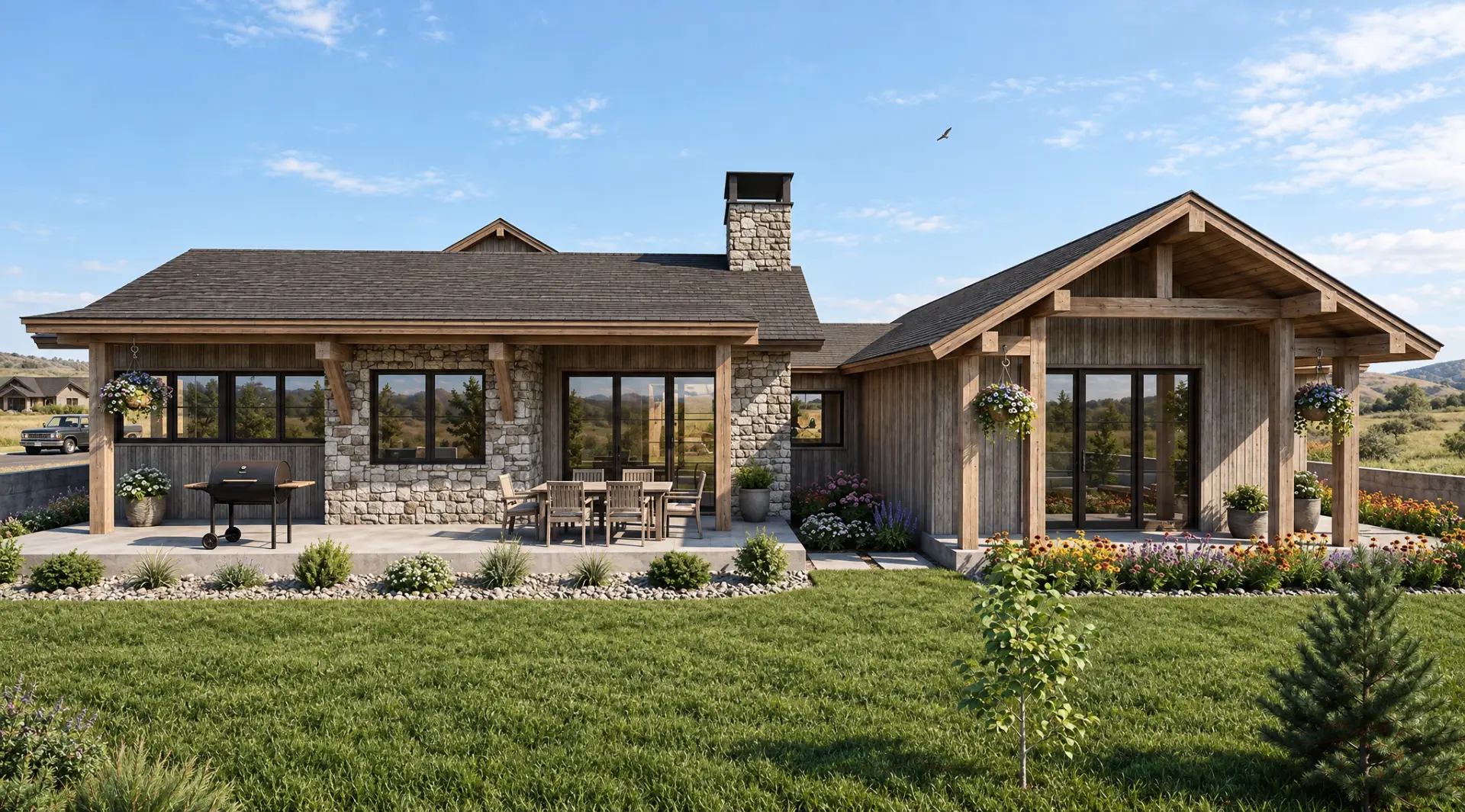 Modern Farmhouse — west view rear elevation