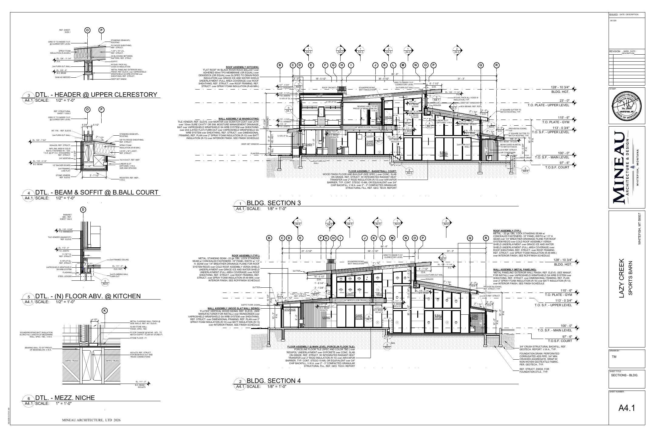 Lazy Creek — architectural building sections drawing