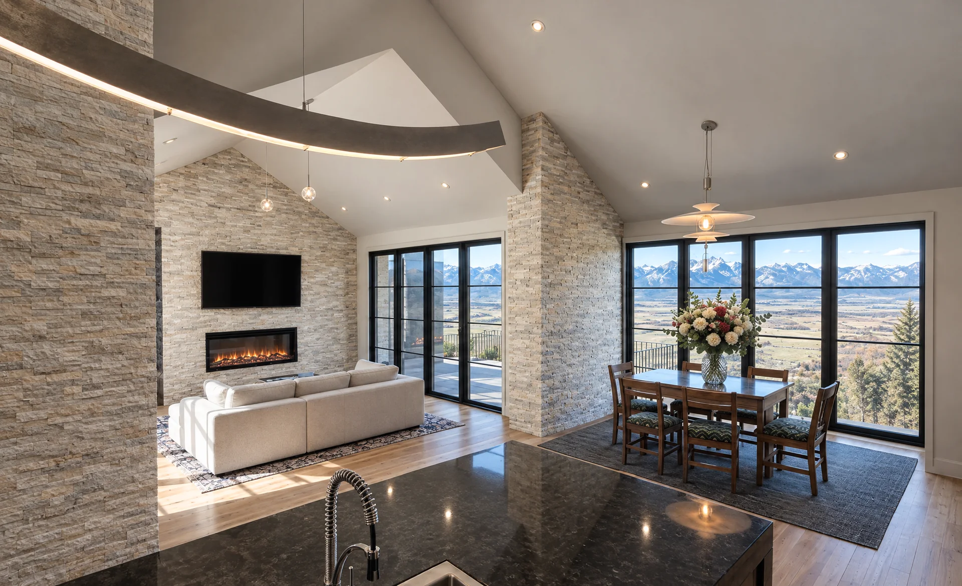 Valley View — dining and great room toward the valley
