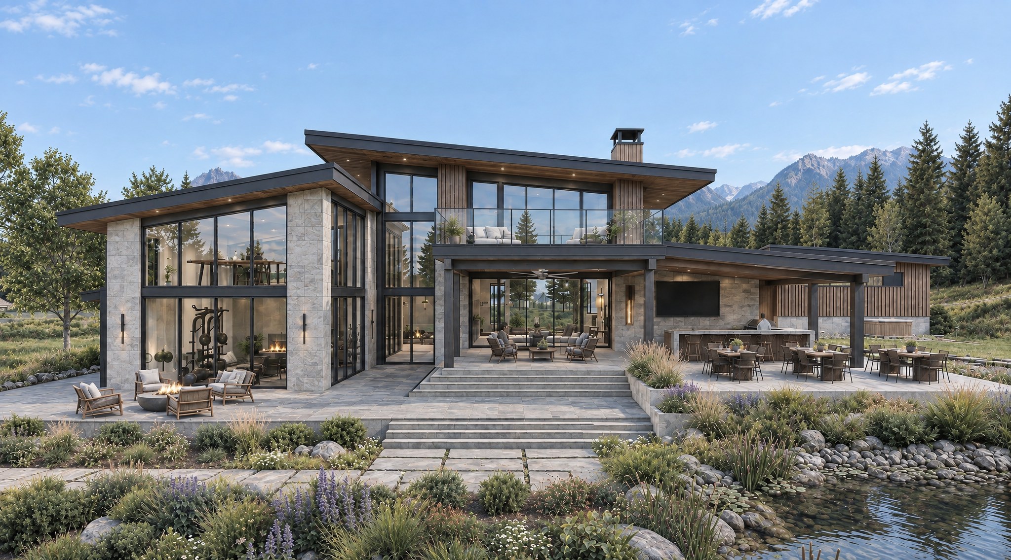 Lazy Creek — design visualization of the rear elevation in daylight