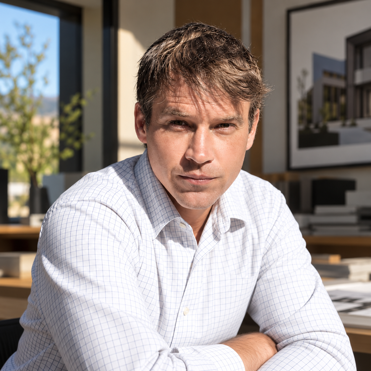 Taylor Mineau, founder of Mineau Architecture, in the studio
