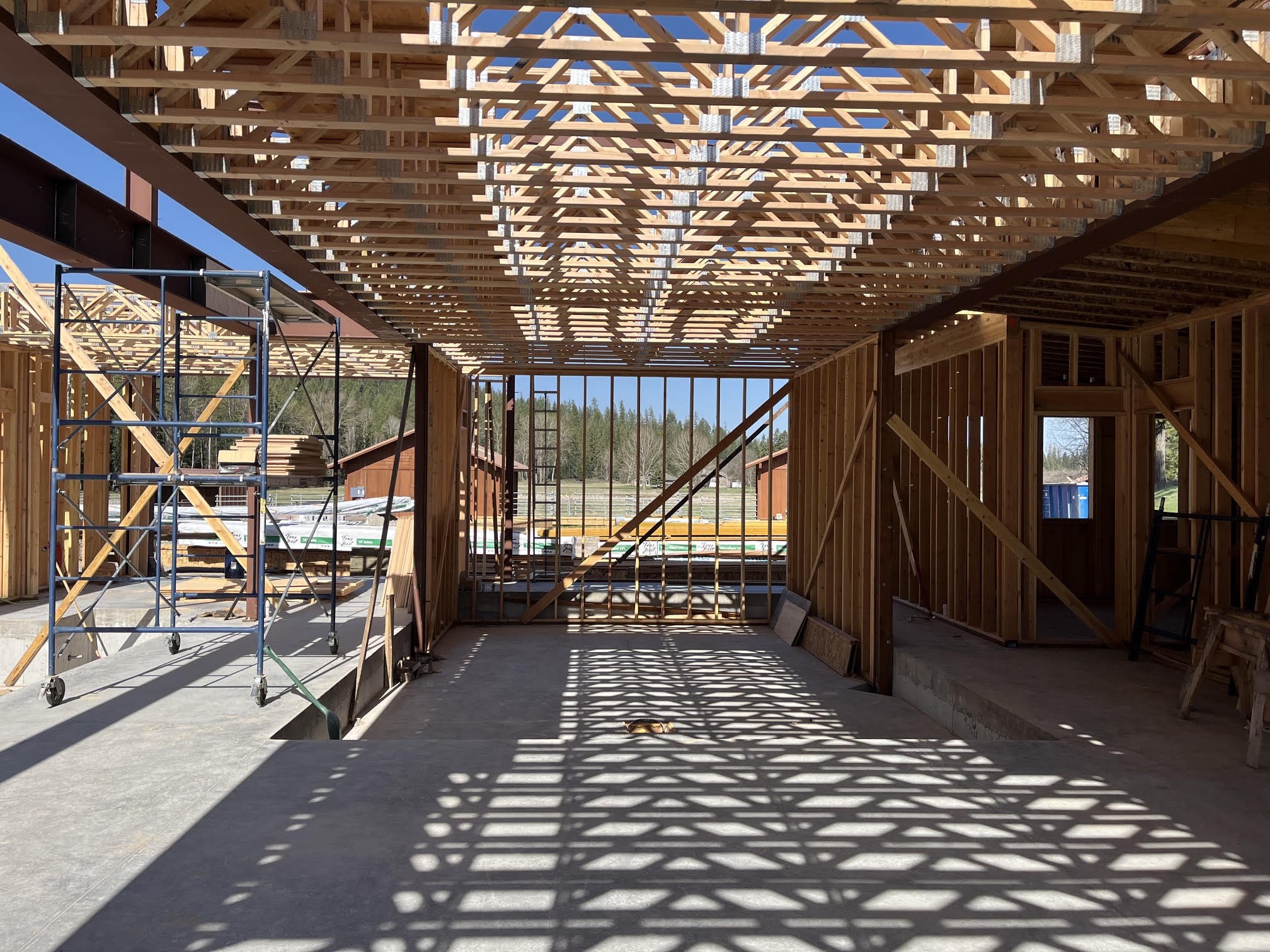 Roof and wall framing under construction