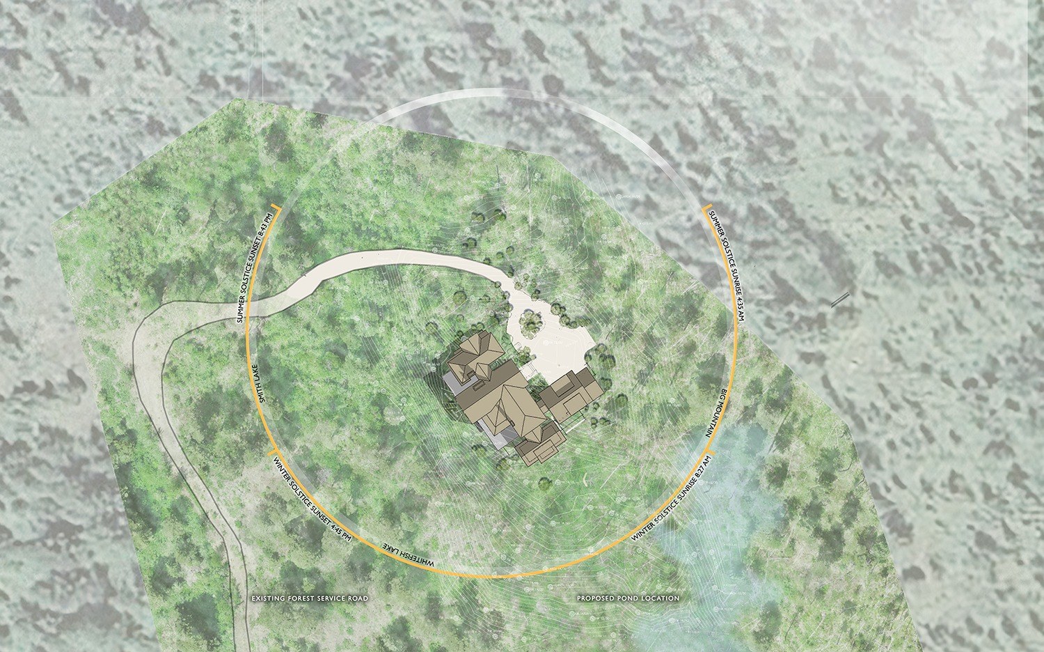 Site analysis of a Montana property, read for grade, access, and orientation